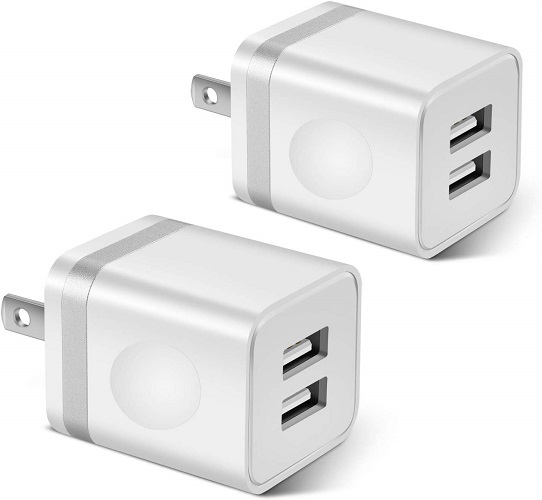 ARCCRA USB Wall Charger, 2-Pack 2.1A/5V Dual Port USB Plug Power Adapter Charger Block Cube Compatible with Phone Xs Max/Xs/XR/X/8/7/6 Plus/SE/5S/4S, Pad, Samsung, LG, Moto, Tablets, Android Phone
