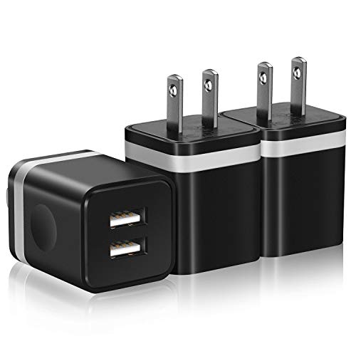ARCCRA USB Wall Charger Plug, 3-Pack 2.1A Dual Port USB Power Adapter Charging Cube Compatible with iPhone Xs XR Xs Max X 8 7 6 Plus 5S 4S, iPad, Samsung, Android Phone and More
