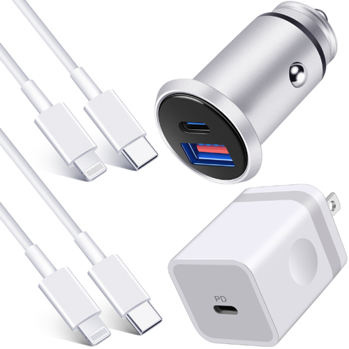 iPhone Fast Car Charger, ARCCRA 38W 2-Port [USB C+USB A] Car Charger Adapter + 2-Pack 3FT USB C to Lightning Cable + 20W PD USB C Wall Charger Block for iPhone 13 12 Pro Max 11 XS XR X, iPad, AirPods