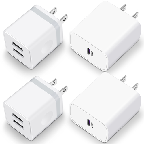 ARCCRA 2-Pack 20W Power Delivery USB C Wall Charger Fast Charging Block + 2 X 2.1A Dual Port USB Cube Power Adapter Wall Charger Plug Block Box for iPhone 14 13 12 Pro Max Mini 11 XS XR X 8 7 6, iPad
