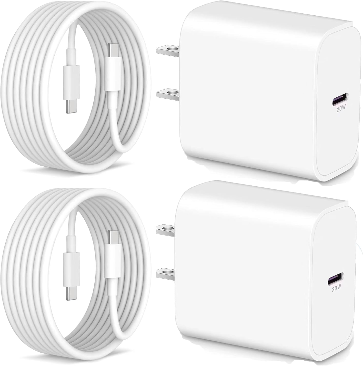 20W USB-C Fast Charger for iPhone 15/15 Plus/15 Pro/15 Pro Max, 2Pack PD Power Adapter Fast Wall Charger for iPad Pro 12.9/11 inch, iPad Air 5/4, iPad 10th, iPad Mini with 60W/3A 3FT USB C to C Cable