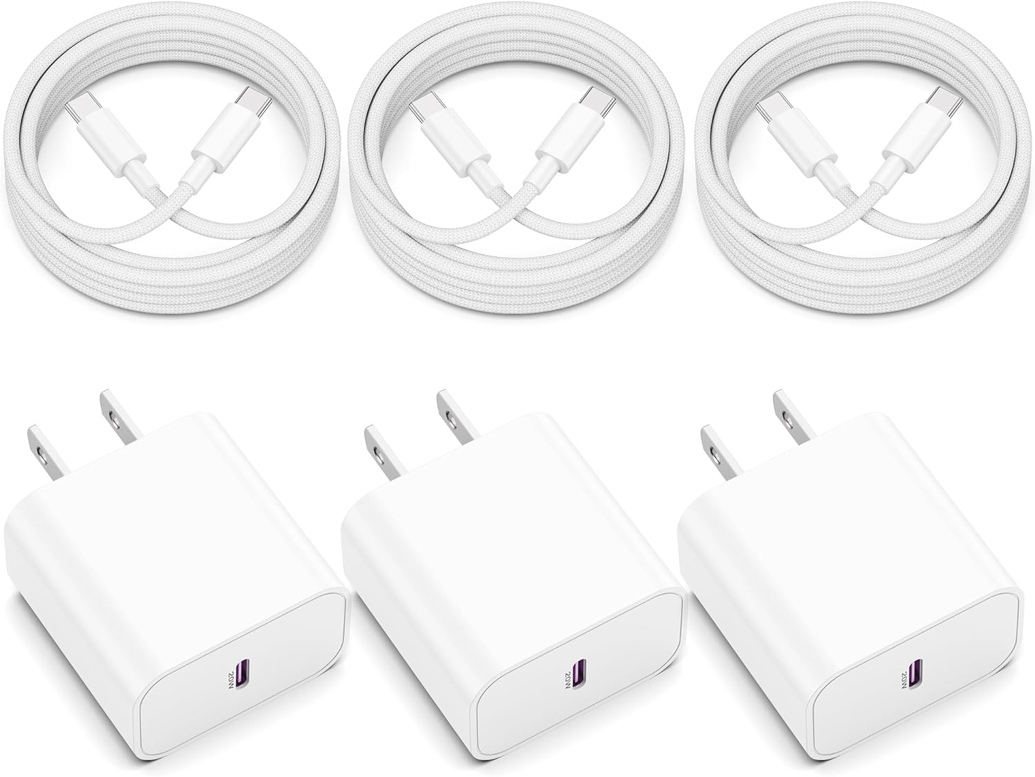 iPhone 15 Fast Charger, 3-Pack 20W USB C Wall Charger Block Power Adapter with 6FT Type C Cable Cord for iPhone 15/15 Pro Max/Plus, iPad Pro 12.9/11 inch, iPad Air 5/4th, iPad Mini, Google Pixel 8/7/6