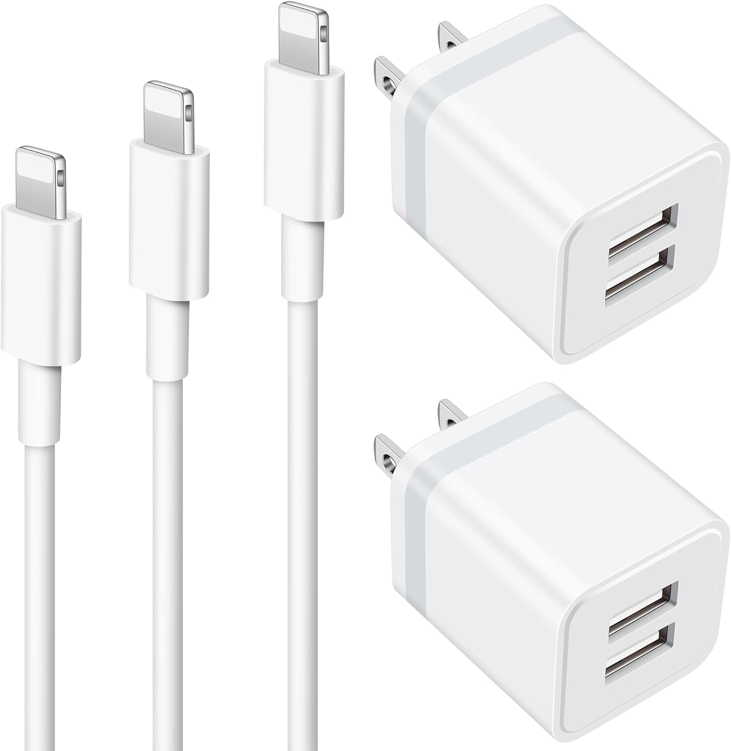 iPhone Charger [MFi Certified], ARCCRA 3FT 6FT 10FT iPhone Charger Cord Long Charging Cable + 2 X Dual USB Wall Charger Block Plug Power Adapter Cube for iPhone 14 13 12 Pro Max 11 XS XR X 8 7 6 Plus