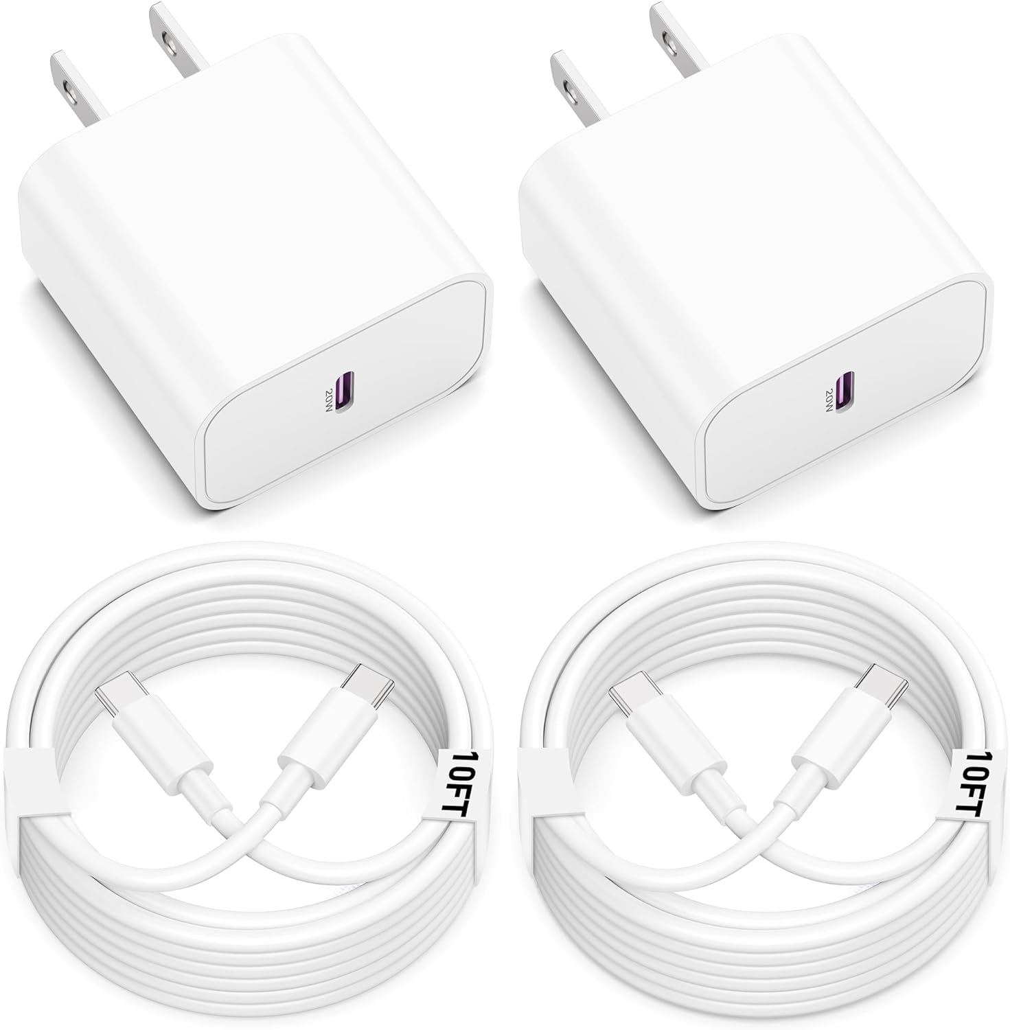 iPhone 15 Fast Charger, 2-Pack 20W USB C Wall Charger Block with 10FT Long Type C Charger Cord for iPhone 15/15 Plus/15 Pro/15 Pro Max, iPad Pro 13/12.9/11 inch, iPad Air 5th/4th, iPad 10th, iPad Mini