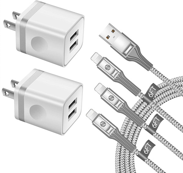 ARCCRA Phone Charger (5-Pack), 6FT X 3 Extra Long Fast Charging & Sync Cable with 2 X Dual Port USB Wall Charger Plug Adapter Compatible with iPhone 11 Xs Max XR X 8 7 6S 6 Plus SE 5S Pad