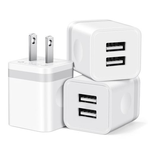 ARCCRA USB Wall Charger, 3-Pack 2.1A Dual Port USB Wall Plug Power Adapter Charging Block Charger Cube Box Brick for iPhone 13 12 Pro Max 11 XS XR X 8 7 6S Plus SE, iPad, AirPods, Samsung, LG, Android