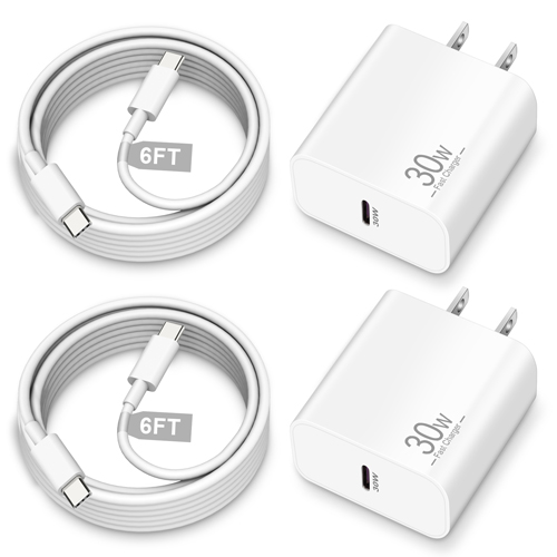 30W USB C Fast Charger Block for MacBook Air Laptop, iPad Pro 12.9, iPad Pro 11 inch 2022/2021/2020/2018, iPad Air 5th/4th, iPad 10th, iPad Mini 6, PD USB C Wall Charger 2Pack 6FT USB C to USB-C Cable