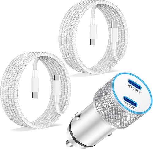 iPhone 15/15 Pro Max Car Charger, 40W Dual USB C Fast Car Charger Adapter with 2Pack 3FT Braided USB C to C Cable for iPhone 15/15 Plus/15 Pro Max, iPad Pro/Air/Mini, Pixel 8 7 6 Pro, Galaxy S23 S22