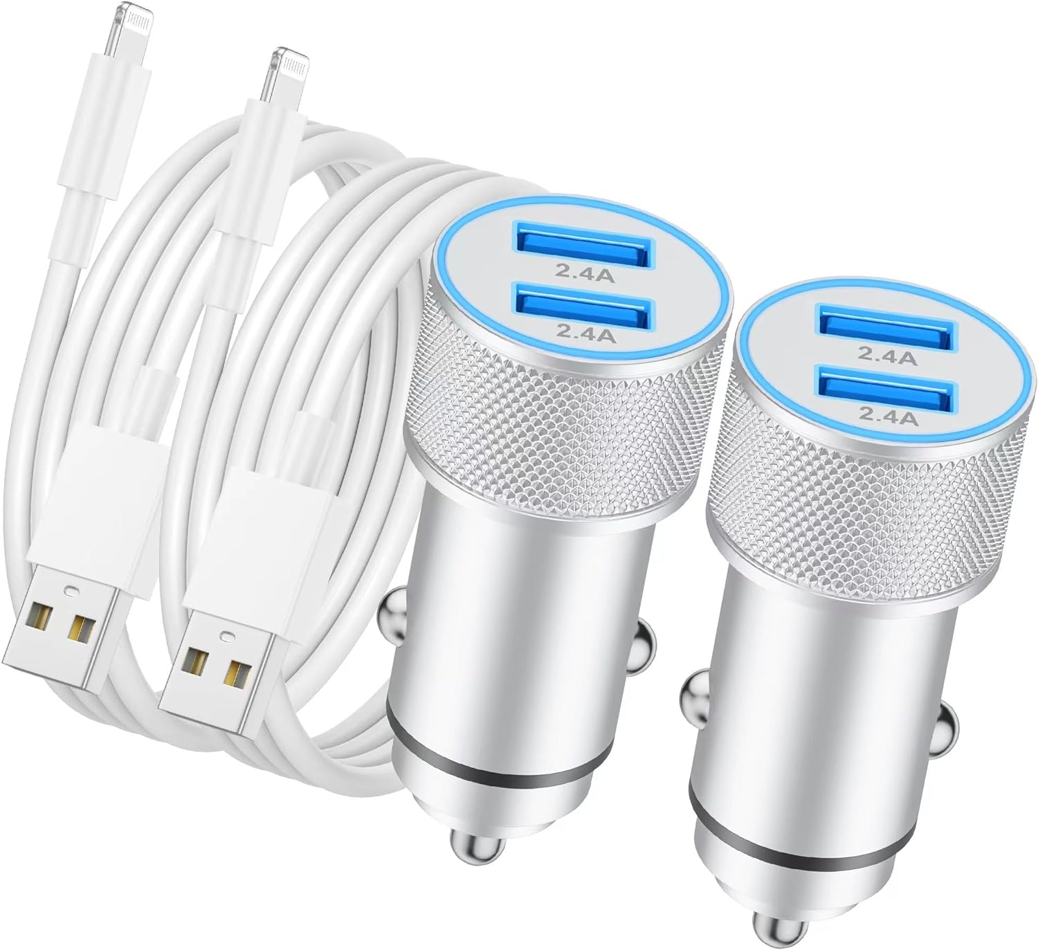 ARCCRA iPhone Fast Car Charger, 2-Pack 4.8A All Metal Dual USB Rapid Car Charger Cigarette Lighter Adapter with iPhone Charger Cord Cable for iPhone 14 13 12 11 Pro Max XS XR X SE 8 7 6S Plus, iPad