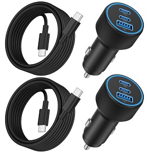 iPhone 17e/17/17 Pro Max Car Charger Fast Charging, 2-Pack 67W 3-Port Fast USB C Car Charger Adapter Cigarette Lighter with 3FT Type C Cable Cord for iPhone 17e/17/17 Pro Max/16/15 Pro Max/Plus, iPad