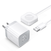 2025 Upgraded for Apple Watch Charger, Dual Port USB iPhone Watch Charger Block Wall Plug Power Adapter & 3FT Magnetic Wireless Charging Cable Cord for iWatch Series Ultra/10/9/8/7/SE/SE2/6/5/4/3/2/1