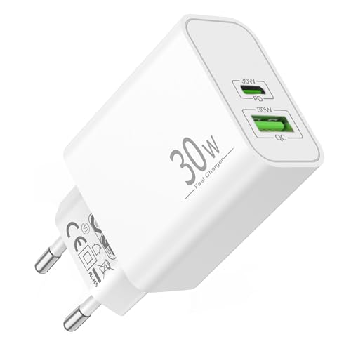 30W USB C Netzteil 2-Port Ladegerät für iPhone 17 16 15 Pro Max Plus Air 17e 16e 14 13 12 11 XS XR, für Apples iPad Airpods, Pixel, Galaxy, Handy PD/QC Schnellladegerät Adapter Stecker Ladestecker