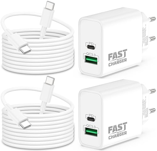 40W 2-Port USB C Ladegerät Ladekabel für iPhone 17e 17 Pro Max Air, iPhone 16/16e/15 Plus, iPad Pro/Air 11/10/A16 Generation, PD/40W QC/30W Schnellladegerät Netzteil USBC Schnellladekabel 2M 2-Pack