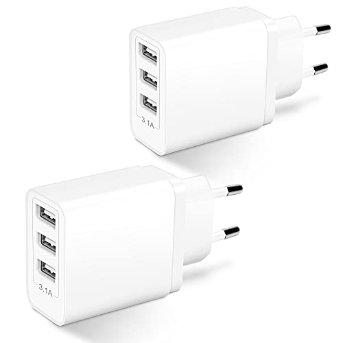 ARCCRA USB ladegerät Stecker, 2Pack 15W Mehrfach 3-Port USB-A Adapter Charger Plug Steckdose 5V/3A Netzteil Netzstecker für iPhone, iPad AirPods, Samsung, Tablets, Lautsprecher, E-Reader