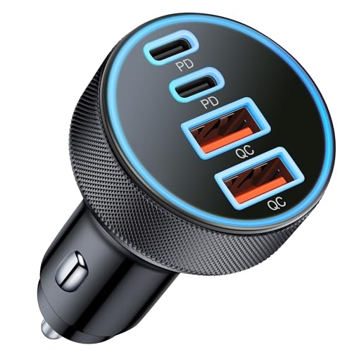 USB C Car Charger Adapter, 4-Port 90W Dual USBC & USB-A Cigarette Lighter 12V Socket 45W PD/PPS Multi-Port Fast Charging Car Charger for iPhone 17 16 15 Pro Max, iPad, Samsung Galaxy, Pixel